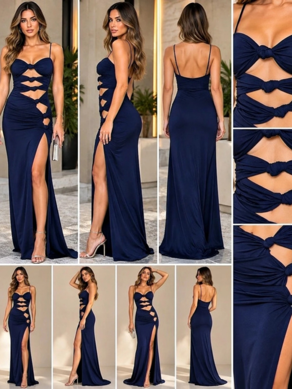 ANCORA - Navy Cutout Maxi Dress